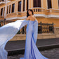 Nox Anabel R1312 Long Chiffon Cape Sleeve Fitted Satin Formal Gown
