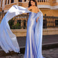 Nox Anabel R1312 Long Chiffon Cape Sleeve Fitted Satin Formal Gown