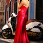 Nox Anabel R1323 Long Fitted Sheath Sheer Bodice Halter Satin Gown