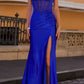 Nox Anabel R1323 Long Fitted Sheath Sheer Bodice Halter Satin Gown