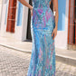 Nox Anabel R1402 Long Plunging V-Neck Fitted Sequin Print Gown