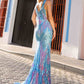 Nox Anabel R1402 Long Plunging V-Neck Fitted Sequin Print Gown