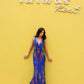 Nox Anabel R1402 Long Plunging V-Neck Fitted Sequin Print Gown