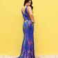 Nox Anabel R1402 Long Plunging V-Neck Fitted Sequin Print Gown