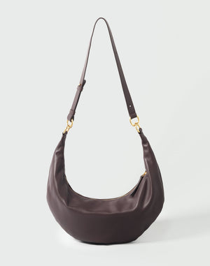 Dark brown HYER GOODS Ring Bag, a stylish hobo bag with a rounded ring handle, made from premium leather.