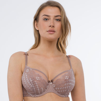 Samanta Rosalia Latte Sheer Mesh Tulle Tulip Seam Full Figure Bra-0