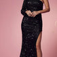Nox Anabel S1013 One Sleeve Shoulder Strap Sequins/Beading Fitted Gown