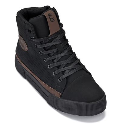 CALTO - S3422 - 2.4 Inches Taller (Black/Coffee Brown) - Cap Toe High Top Zip-Up Sneaker Boots