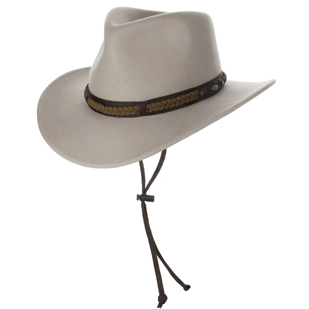 HatCountry Scala Sutherland soft wool felt outback hat in cement, three-quarter view