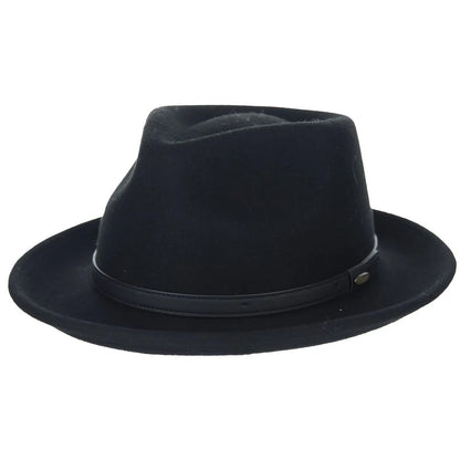 Scala Solomon black soft wool fedora hat by HatCountry, three-quarter view