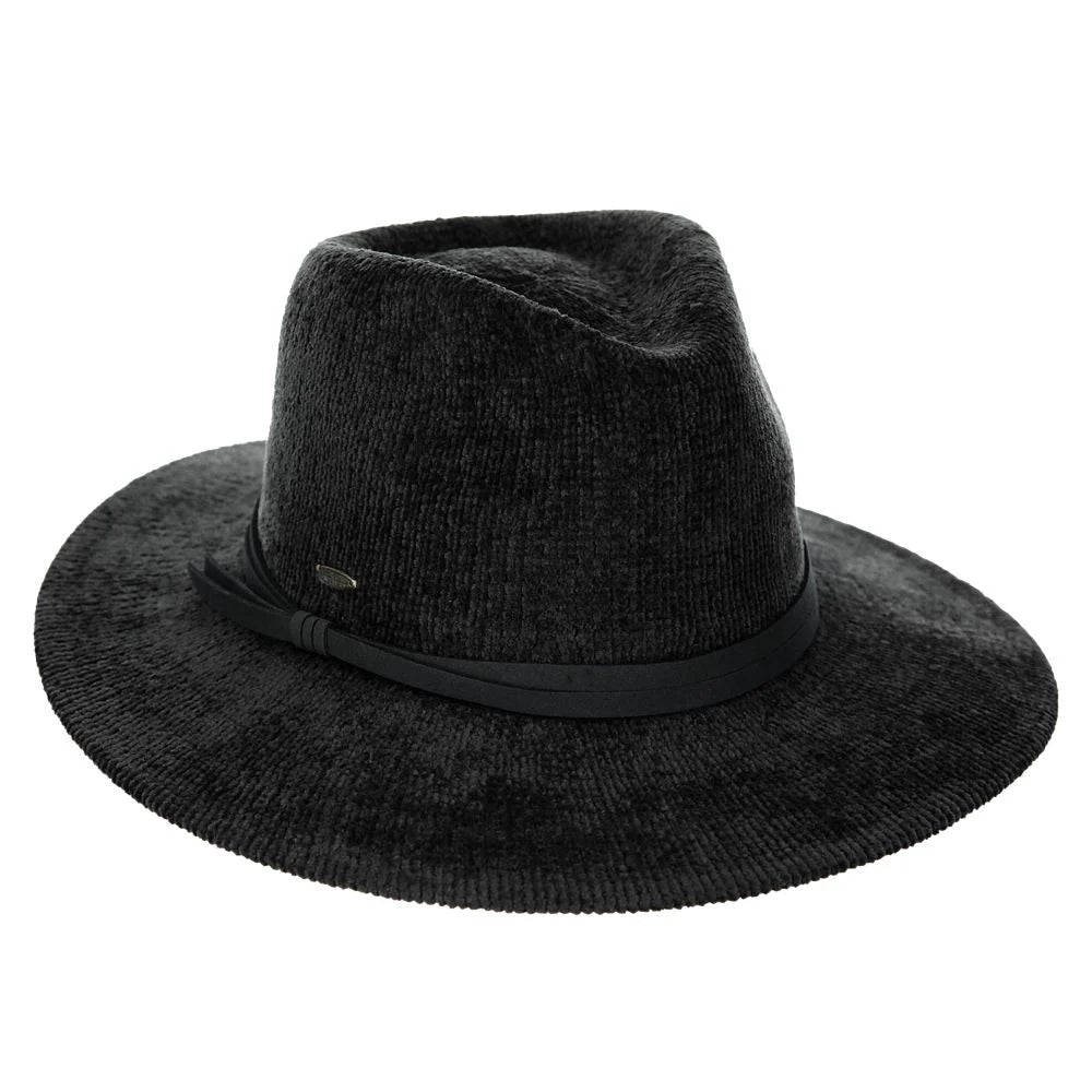 Scala Poppy soft knit fedora hat by HatCountry in black, shown from a three-quarter view