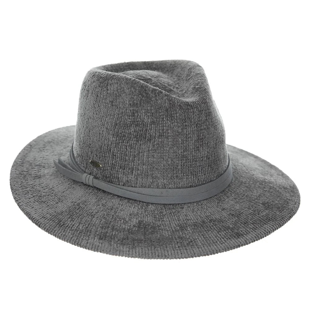 HatCountry Scala Poppy soft knit fedora hat in charcoal, three-quarter view