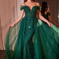 Ladivine SF009 Long Embellished Off The Shoulder Fitted Lace Gown