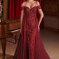 Ladivine SF009 Long Embellished Off The Shoulder Fitted Lace Gown