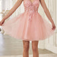 Ladivine SF047 Lace Bodice A-Line Layered Tulle Short Dress