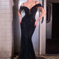 Ladivine SF209 Cold Off The Shoulder Fringe Beaded Mermaid Gown