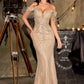 CLEARANCE - Ladivine SF209 Off The Shoulder Champagne/Gold Mermaid Gown (Size 8)