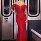 Ladivine SF209 Cold Off The Shoulder Fringe Beaded Mermaid Gown