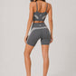 Trophy Yoga Curve Panel biker shorts in gray, made in USA, front view