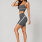 Trophy Yoga Curve Panel biker shorts, made in USA, gray athletic bicycle shorts with curved panel design
