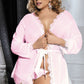 Plus Size Sheer Lace Trim Robe