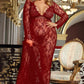 Plus Size Long Lace V Neck Gown