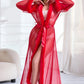 Red mesh and faux fur trim robe by 3wishes.com, featuring sheer fabric and plush fur details in a sexy, luxurious design.