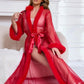 Sexy Mesh and Faux Fur Trim Robe