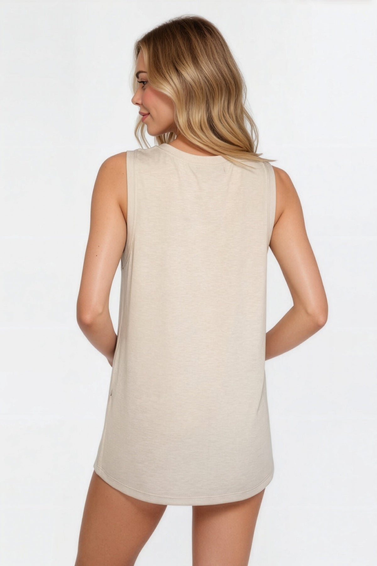 Trophy Yoga relaxed fit tank top made in USA in ivory fabric for casual wear