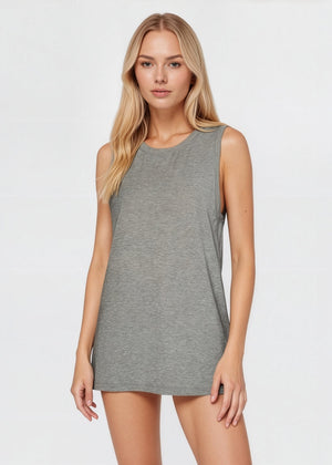 Trophy Yoga relaxed fit tank top made in USA, sleeveless shirt front view