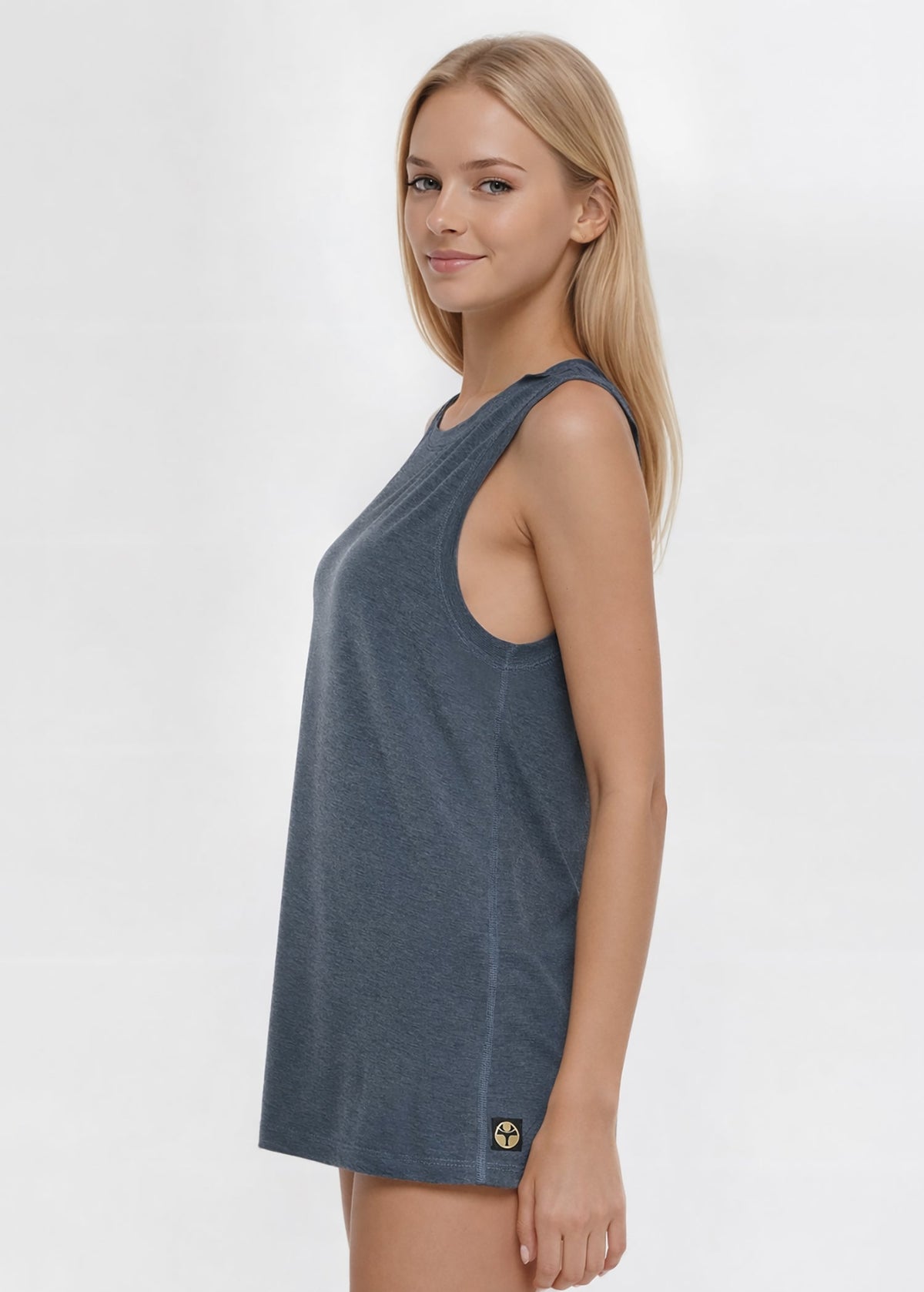 Trophy Yoga relaxed fit tank top, made in USA, casual sleeveless shirt front view