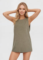 Trophy Yoga relaxed fit tank top, made in USA, shown from the front in a solid color
