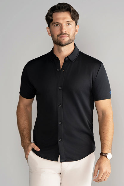 Short Sleeve Button Down Polo Solid // Black