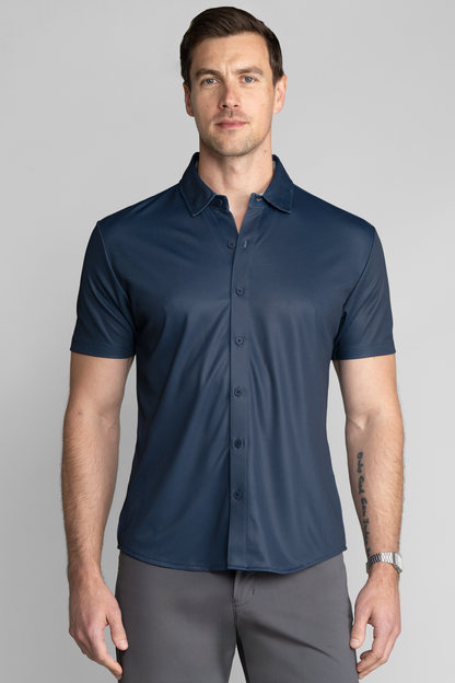 Short Sleeve Button Down Polo Dot // Navy
