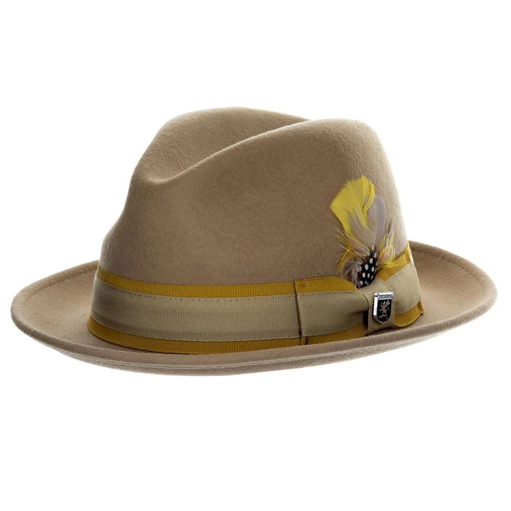 Stacy Adams Macon wool fedora hat in camel, three-quarter view by HatCountry