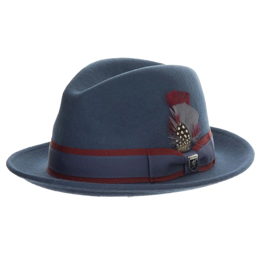 Stacy Adams Macon wool fedora hat in mist, three-quarter view