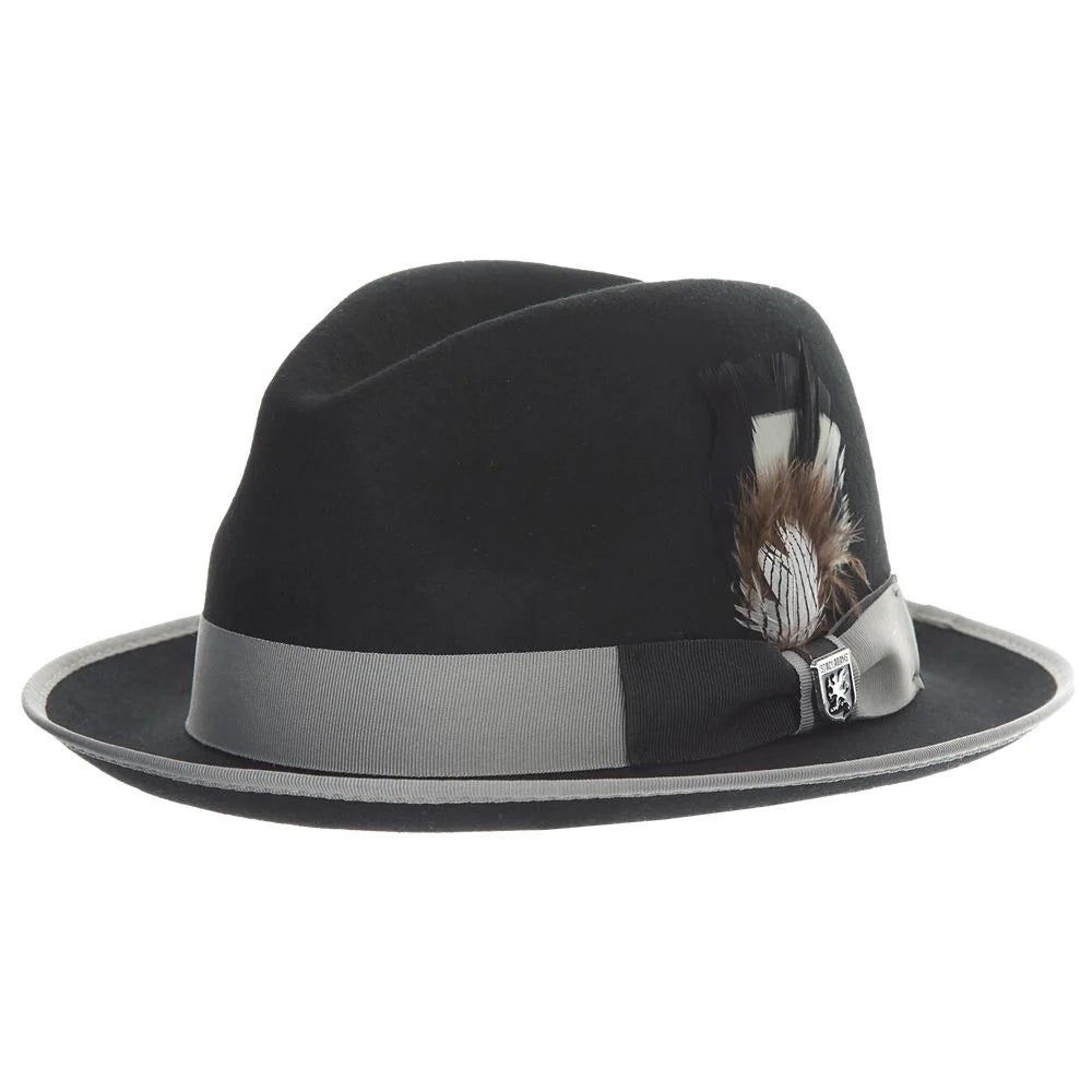 Stacy Adams Evren wool fedora hat in black and gray, three-quarter view