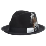 Stacy Adams Evren wool fedora hat in black and white, three-quarter view