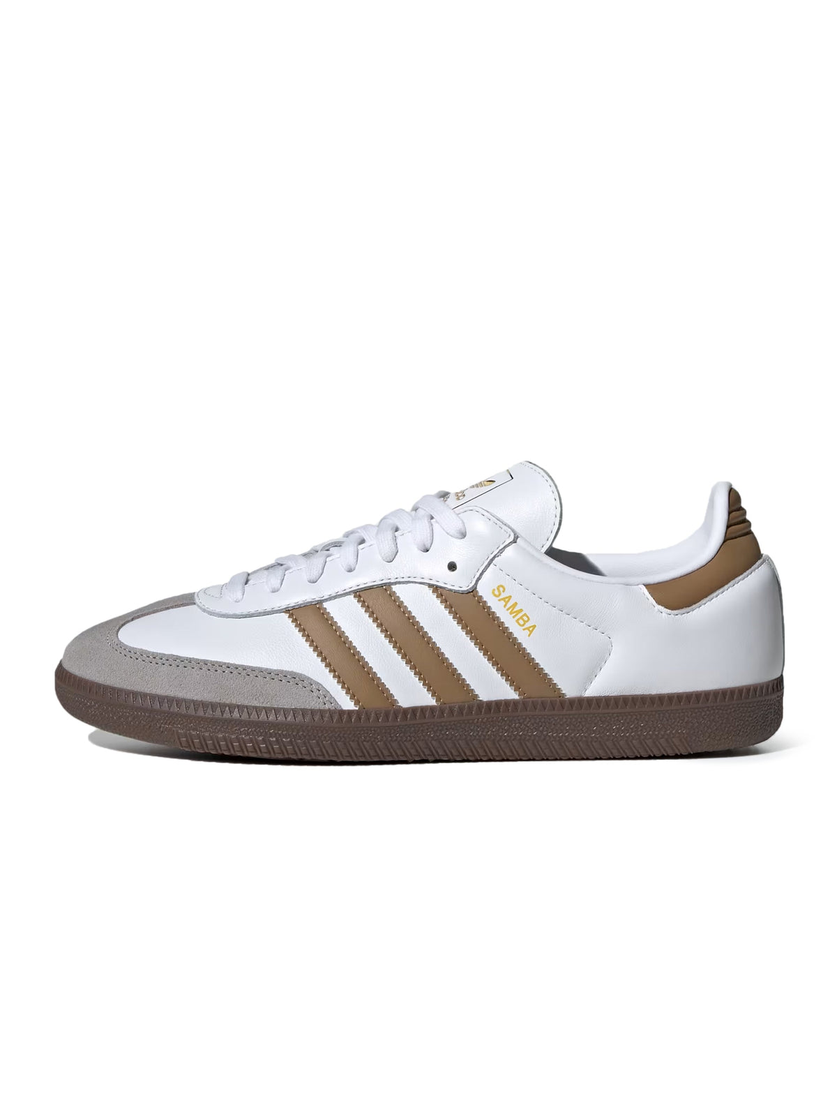 Adidas Men's Samba OG white sneakers with gum sole, side view