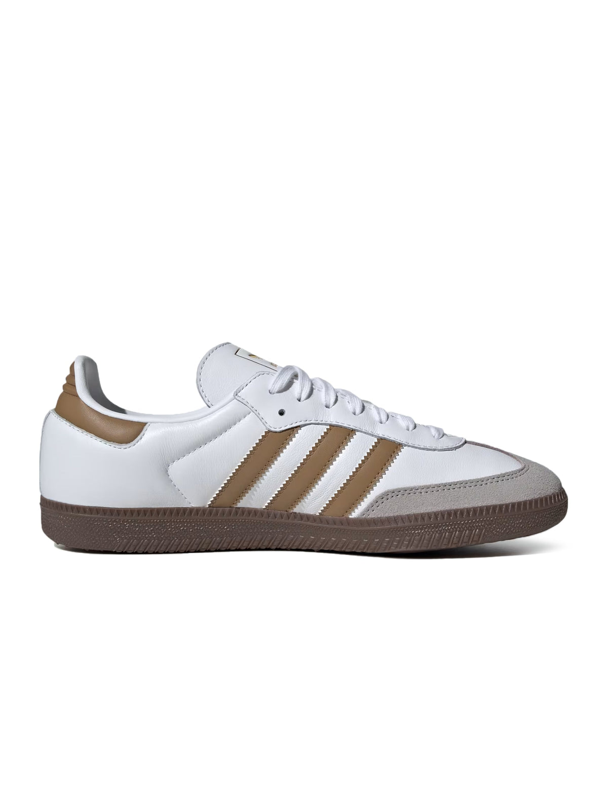 Men's Adidas Samba OG shoes in white with gum sole and classic low-top design