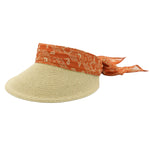 Peter Grimm Savana straw visor hat in a natural woven design with an open crown and curved brim