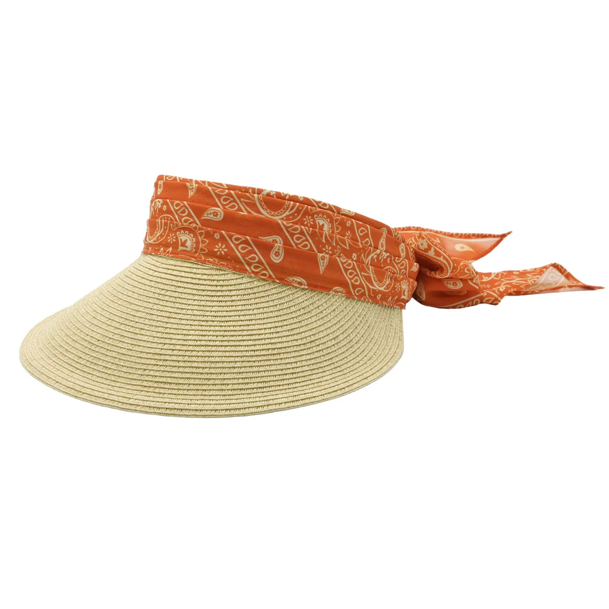Peter Grimm Savana straw visor hat in a natural woven design with an open crown and curved brim