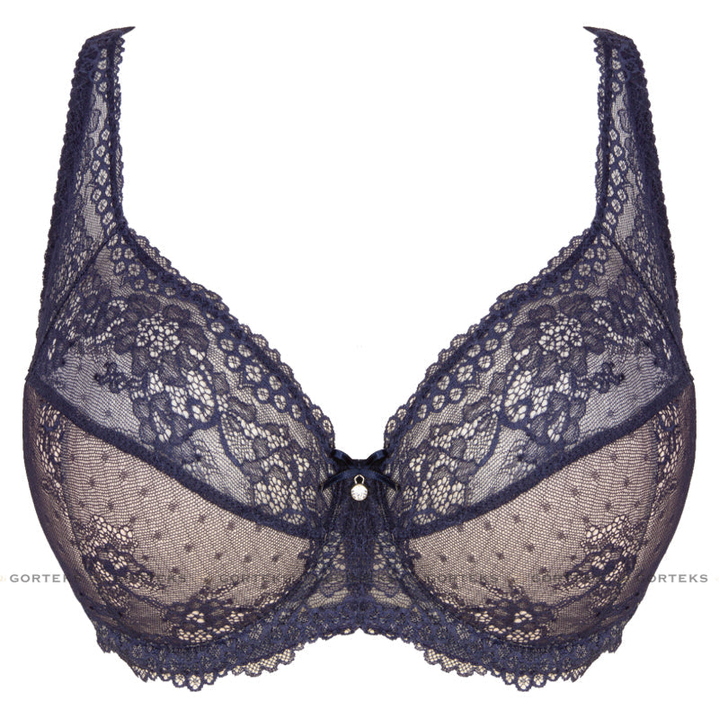 Gorteks Scarlet Navy Blue Semi Sheer Half Padded Bra-4