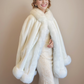 Super Warm Faux Fur Bridal Cape, Christmas Fur Cape, Wedding Fur Wrap, Bridal Faux Fur Stole Fur Shawl (OSJennifer Wht01)
