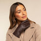 Selena (brown) – Sheepskin leather gloves with diamond pattern and touchscreen feature