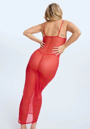 Blush The Mesh Red Sheer Mesh Stretch Maxi Dress-1