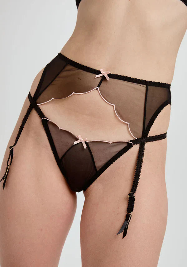 Blush Lulu Black Sheer Mesh Scallop Garter Belt-0