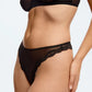 Sheer Lace Trim High Leg Thong Blush Lotus Black-2