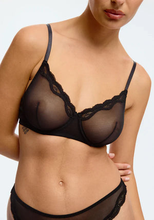 Sheer Mesh Underwire Bra Blush Lotus Black-0