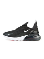 Black and white Nike Air Max 270 men's sneakers, side view of sporty footwear